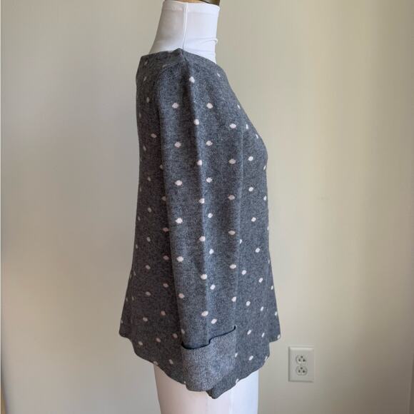 CYNTHIA ROWLEY GRAY BOAT NECK POLKA DOT SWEATER 3/4 SLEEVE SIZE XS - Picture 3 of 8